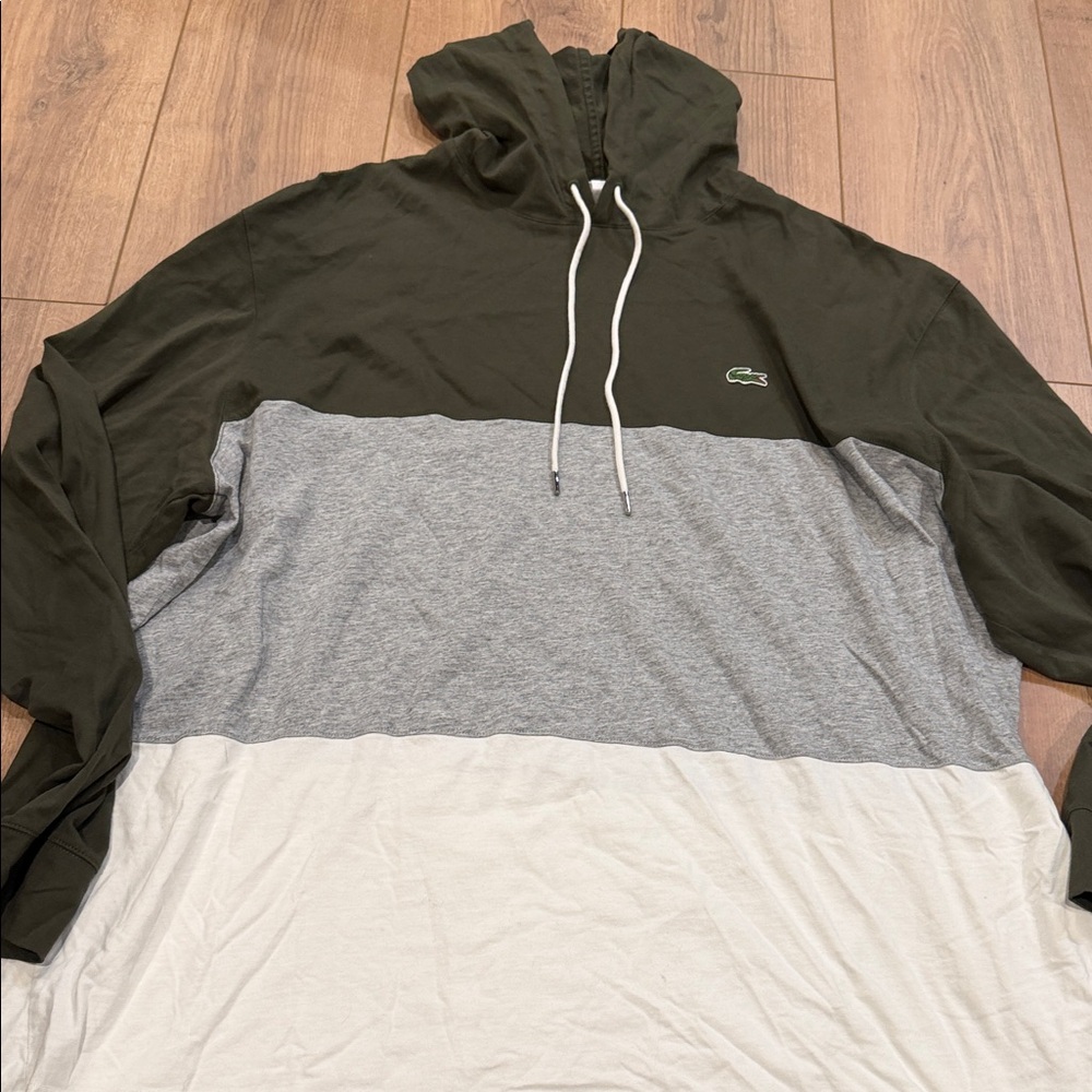 Lacoste Men's Olive and Gray Colorblock Hoodie